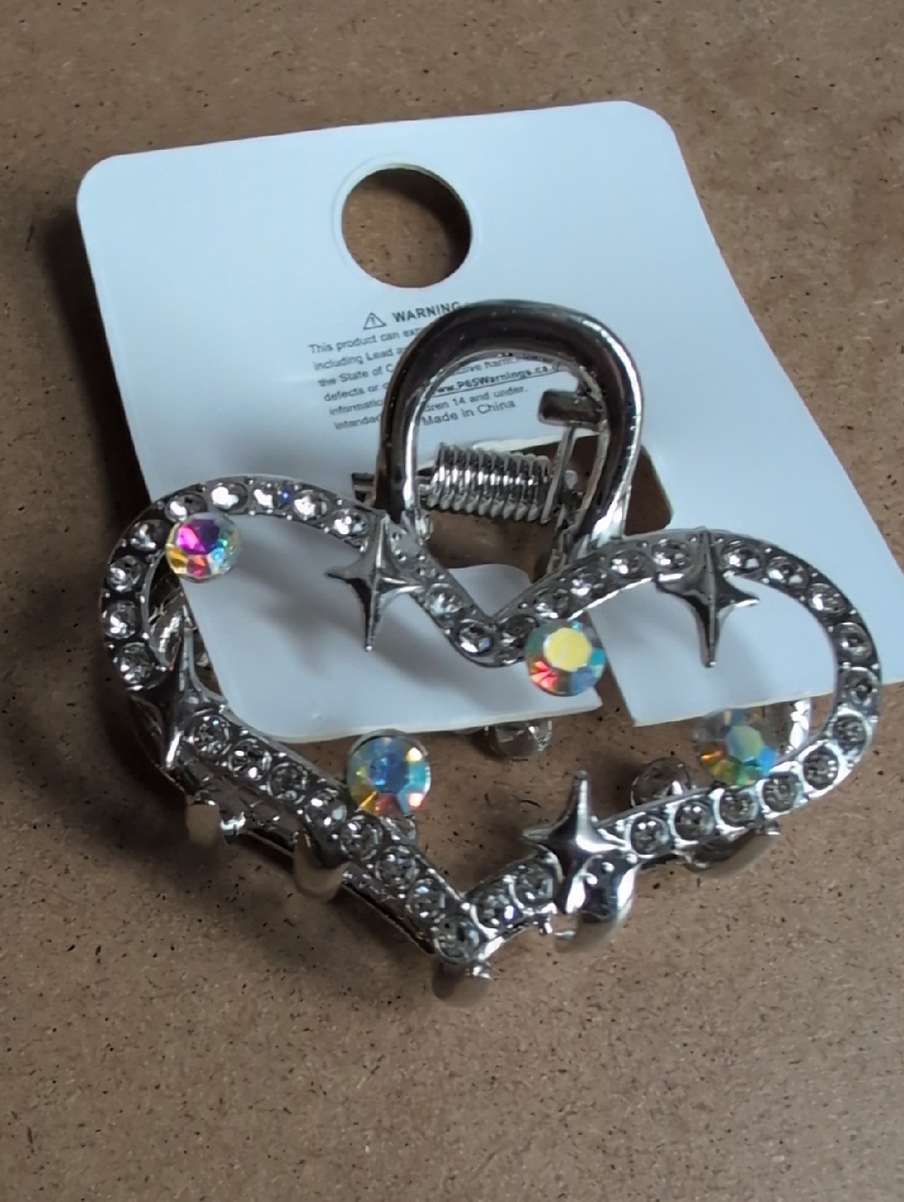 Silver Rhinestone Heart Hair Clip with Aurora Accent